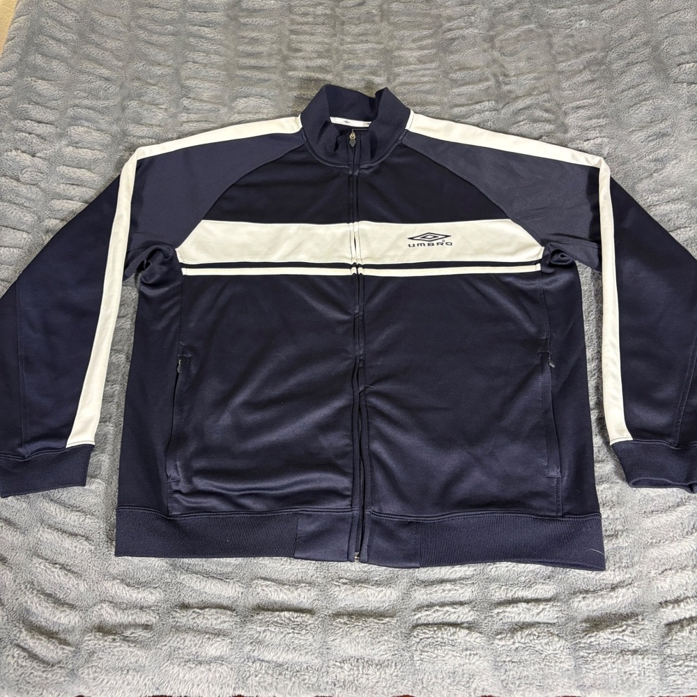 Umbro Mens XL Navy Blue White Colorblock Full Zip Track Jacket Soccer AR099